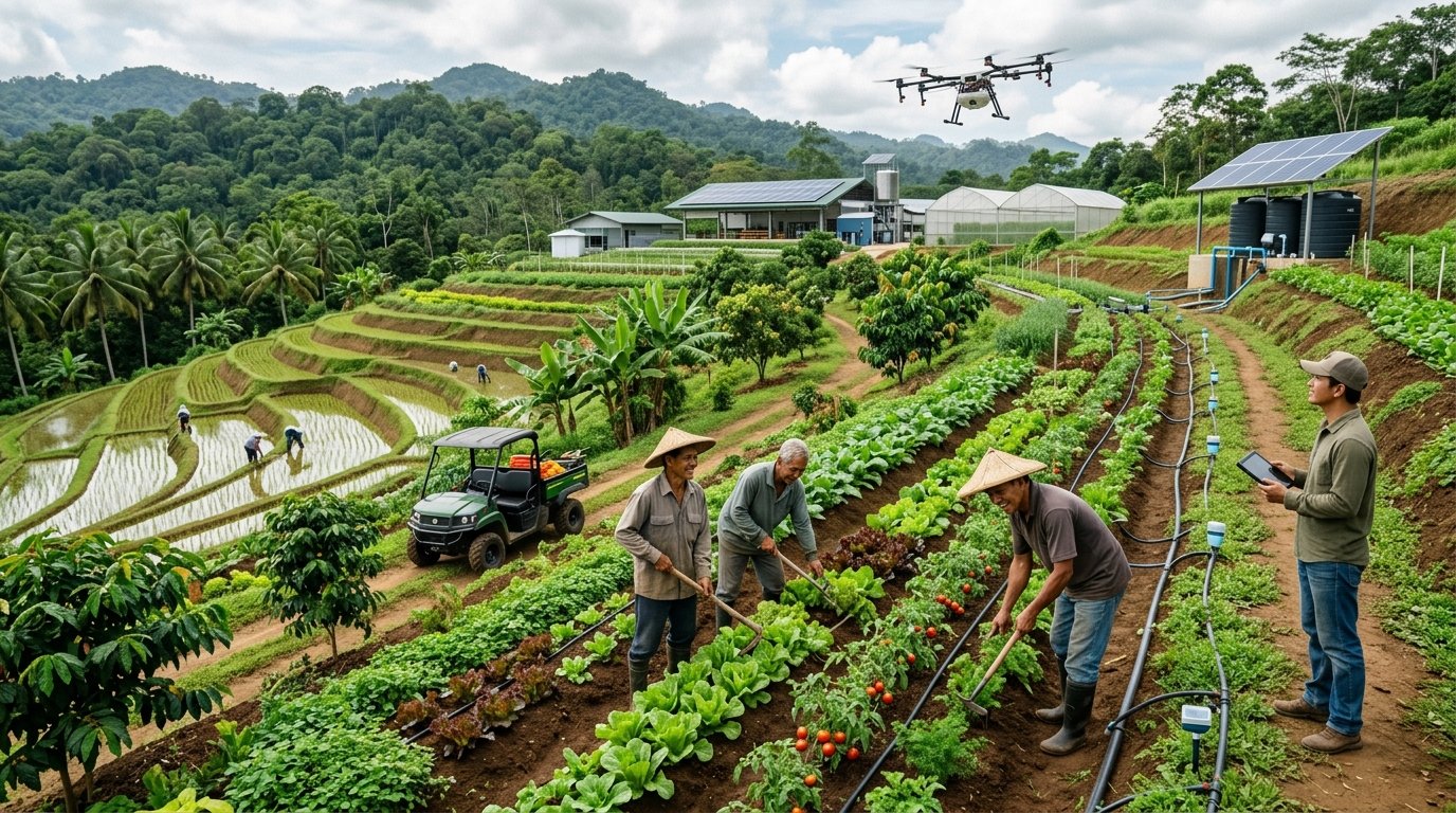Farmers working in an agricultural field representing food security and economic opportunity.
