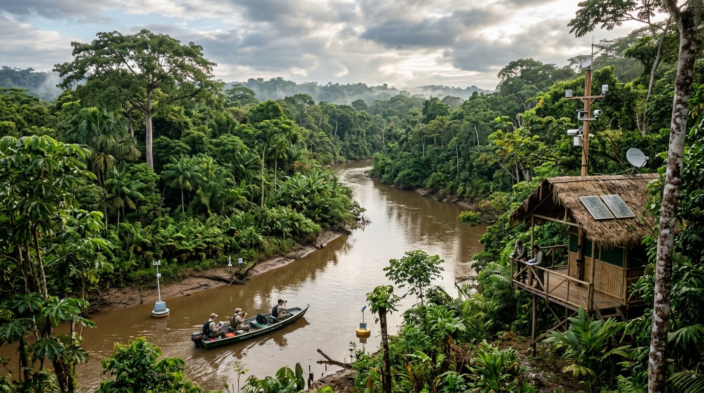 Technology and conservation efforts protecting the Amazon rainforest.